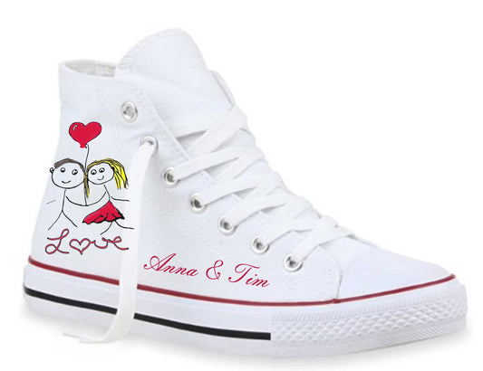 personalisierte Chucks zum Valentinstag mit Strichmännchen und eurem Namen