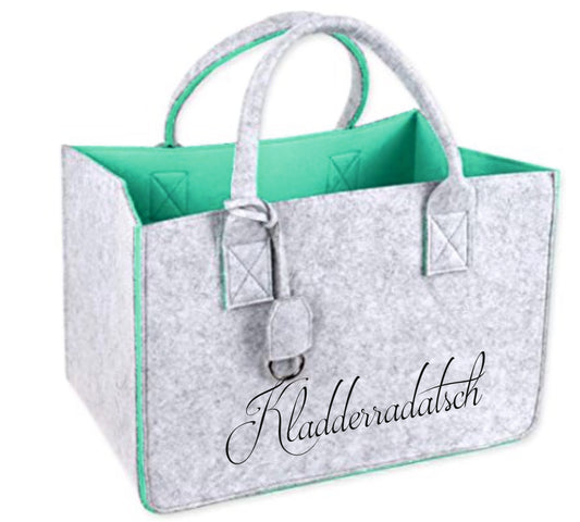 Filztasche Einkauftasche Kladderradatsch Motiv in Magenta und Mint